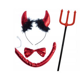    Set del diavolo + accessori Cerchietto con corna del diavolo + Forchetta del diavolo rossa e nera