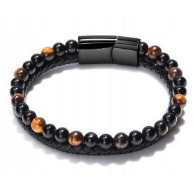  Bracciale in pelle con pietra Occhio di Tigre, 21 cm