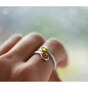    Anello in ambra argento regolabile, anello in ambra certificato