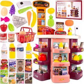    NEGOZIO BANCO DEL SUPERMERCATO PER BAMBINI CESTINO CASSA GIOCATTOLI + 44 ELEMENTI