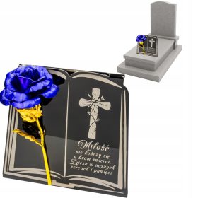   Base per Candele Cimiteriali con Rosa Eterna Incisa Blu e Oro