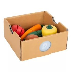    VERDURE IN LEGNO PER TAGLIARE 7 ELEMENTI + TAGLIERE, COLTELLO E CONTENITORE