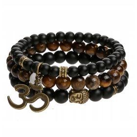    SET BRACCIALETTI BUDDHA DA UOMO 3IN1 PIETRA ONICE OCCHIO DI TIGRE