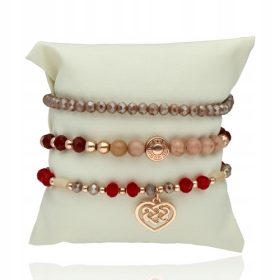    Set di 3 braccialetti in giada e perle di vetro, polvere/oro