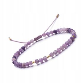    Bracciale a cordino da donna in pietra naturale lepidolite 4 mm