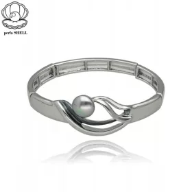    Bracciale a cerchio in argento con elemento decorativo e perla in conchiglia