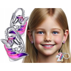    Incantevoli orecchini in argento 925 con unicorno per bambini, chiusura inglese
