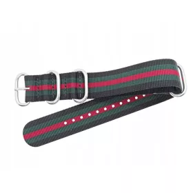    CINTURINO TEKLA N183 18mm NATO NERO VERDE ROSSO UNISEX LISCIO
