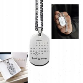    Targhetta per cani incisa per regalo in scatola con collana con calendario