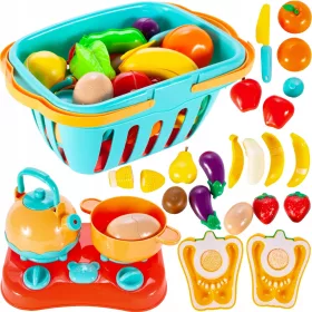    FRUTTA VERDURA DA TAGLIO PER BAMBINI CON CESTINO SPESA DA CUCINA IN VELTRO