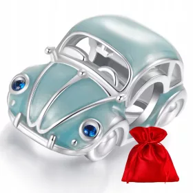    H312 Perlina con ciondolo in argento Maggiolino auto blu, perline in argento 925