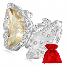    H315 Farfalla con ciondolo in argento cristallo giallo Perline in argento 925