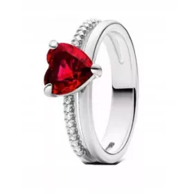    Anello cuore rosso convesso con zirconi, argento S925, misura 14