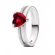  Anello cuore rosso convesso con zirconi, argento S925, misura 14