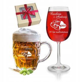   ANNIVERSARIO DI MATRIMONIO 1 5 10 15 25 50 REGALO BICCHIERE DI VINO + MUSERLE DI BIRRA