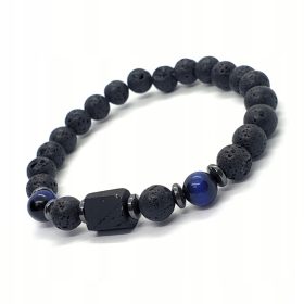    BRACCIALE DA UOMO Pietre Tormalina Occhio di Tigre Blu Lava Vulcanica