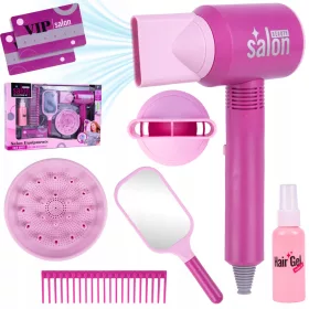    SET PARRUCCHIERE CON ASCIUGACAPELLI A BATTERIA, SOFFIANTE, ACCESSORI 8 ELEMENTI.