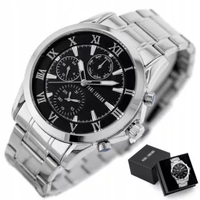    OROLOGIO DA UOMO PAUL LORENS BRUTUS, cronografo, data, argento + SCATOLA