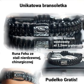    BRACCIALE RUNE FEHU, ACCIAIO, CORDA MACRAME, REALIZZATO SU MISURA O LARGHEZZA 18 cm COLPO