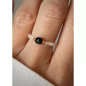  Anello elastico con tormalina nera e cristallo di rocca