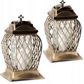   2x Lanterna Cimiteriale Elegante Dorata con Motivo a Reticolo e Rosa