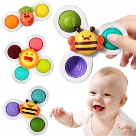   3X Fidget spinner GIOCATTOLO DA BAGNO SENSORIALE con sonaglio a ventosa