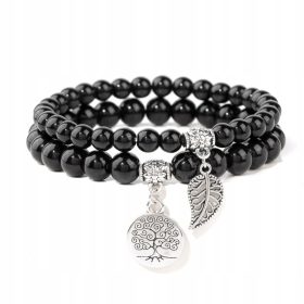    SET DI BRACCIALI CON PERLINE DA DONNA 2in1 PIETRE FOGLIA ALBERO DELLA VITA