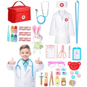    SET DA MEDICO PER UN BAMBINO GREMBIULE STETOSCOPIO TERMOMETRO SET REGALO XXL