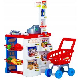    Registratore di cassa per bambini del negozio supermercato + cestino per carrello con accessori grande