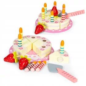    SET TORTA IN LEGNO CON CANDELE IN VELCRO FRUTTA PER BAMBINI 16 ELEMENTI