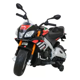    MOTO APRILIA TUONO V4 A BATTERIA PER BAMBINI, NERO + PANNELLO MP3 + RUOTE