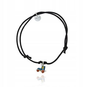    Bracciale in argento per bambini, cordino nero, trattore blu 925