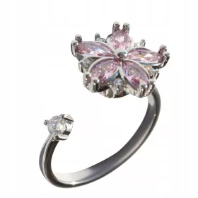    ANELLO IN ARGENTO BELLISSIMO FIORE regalo regolabile con zirconi antistress