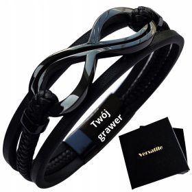    Bracciale da uomo IN PELLE NERA Infinity con INCISIONE REGALO INCISIONE