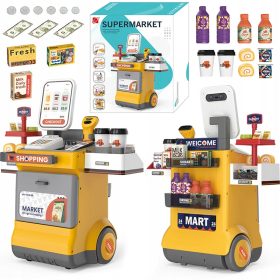   Carrello interattivo per supermercato con registratore di cassa sonoro grande su ruote per bambini
