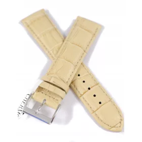    Cinturino per orologio lungo XL in pelle beige - 22 mm - pelle con motivo coccodrillo