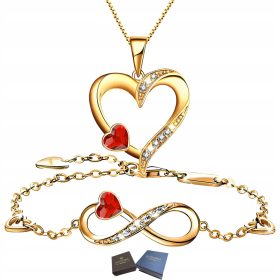    Bracciale e collana a cuore con set in oro, regalo di compleanno in argento 925