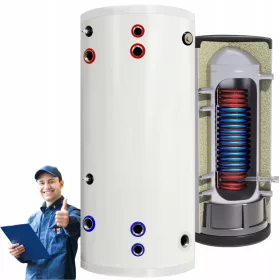    Bollitore per acqua calda da 300 l, boiler INOX, due serpentini