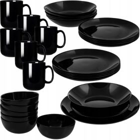   Set di Piatti Eleganti in Vetro Temperato Nero Divali - 30 Pezzi