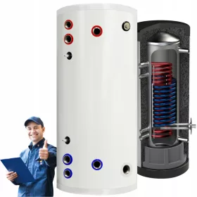    Bollitore ACS, boiler INOX, bollitore acqua calda, 2 serpentini, 200L