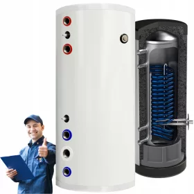    Accumulo ACS, boiler in acciaio inox, 300 l, serbatoio inerziale con serpentino, 4 m²