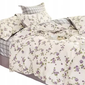 Set Lenzuola in Cotone Bicolore con Motivo Floreale 160x200