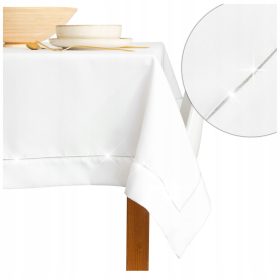 Tovaglia Bianca Elegante con Laminatura Argento, 140x200 cm