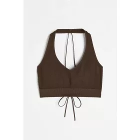    Reggiseno sportivo H&M top allacciato marrone con scollo all'americana a coste y2k