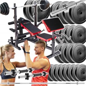    SET BODYBUILDING 120KG PESI MANUBRI DA PANCA CON SUPPORTO A BARRE FORTE
