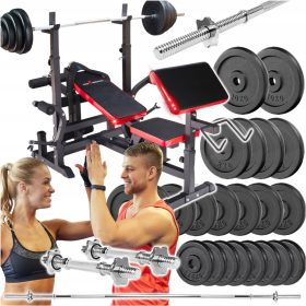    SET BODYBUILDING PANCA IN GHISA DA 123 KG PESI A CANNA FORTE