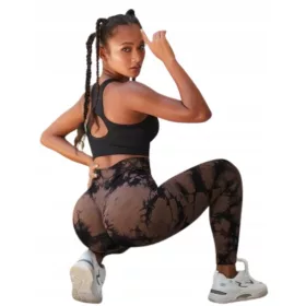  LEGGINGS SPORTIVI SHEIN MARRONE NERO CON FANTASIA L Ł5A