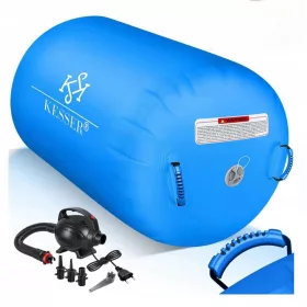    RULLO GINNASTICA GONFIABILE CON POMPA FITNESS PALESTRA 120x75cm blu