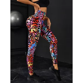    LEGGINGS SPORTIVI SHEIN A VITA ALTA TIE-DYE CON MOTIVI ANIMALIER L 40