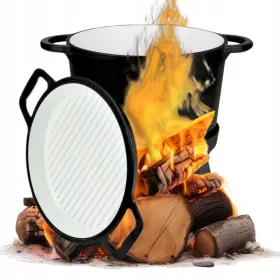    PENTOLA IN GHISA SMALTATA CON PADELLA Pentola ungherese 8L GRIGLIA DA FUOCO